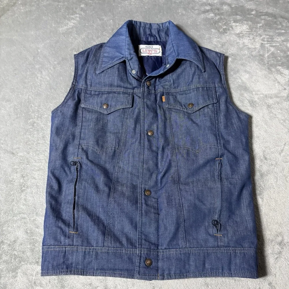 VTG 1970s Ski Levi's‎ Orange Tab Goose Down Denim Vest Sz M Rare Look